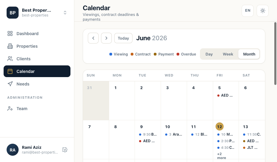 eqarak calendar and viewings